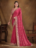 Pink Two Tone Satin Silk Multi Sequins with Pure Hand work and Pearl work Saree - View 1