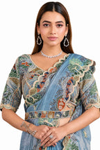 Powder Blue Two Tone Satin Silk Saree - Naksh Creation