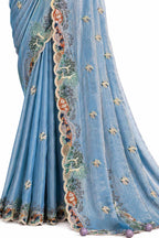 Powder Blue Two Tone Satin Silk Saree - Naksh Creation