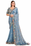 Naksh Creation Powder Blue Two Tone Satin Silk Saree