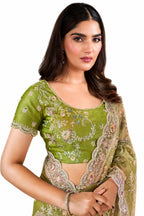 Pista Green Net Saree - Naksh Creation
