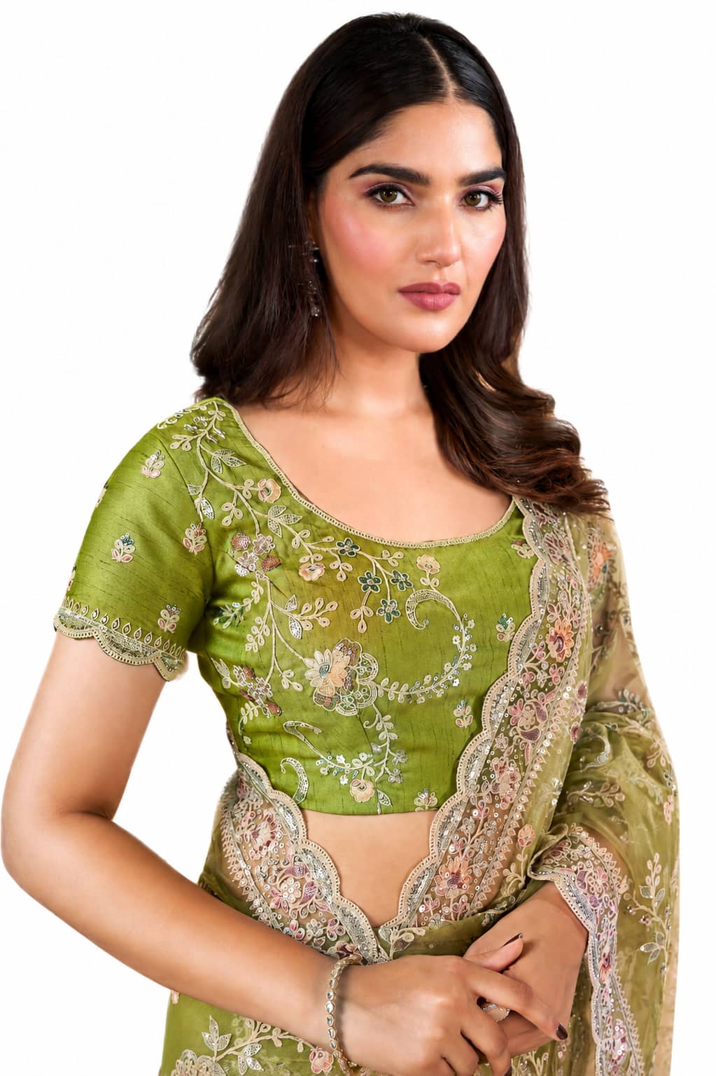 Pista Green Net Saree - Naksh Creation