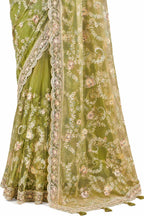 Pista Green Net Saree - Naksh Creation