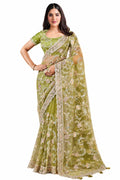 Naksh Creation Pista Green Net Saree