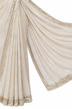 Champagne Beige Two Tone Satin Silk Ready to Wear Drape Saree with Handwork Blouse and Belt
