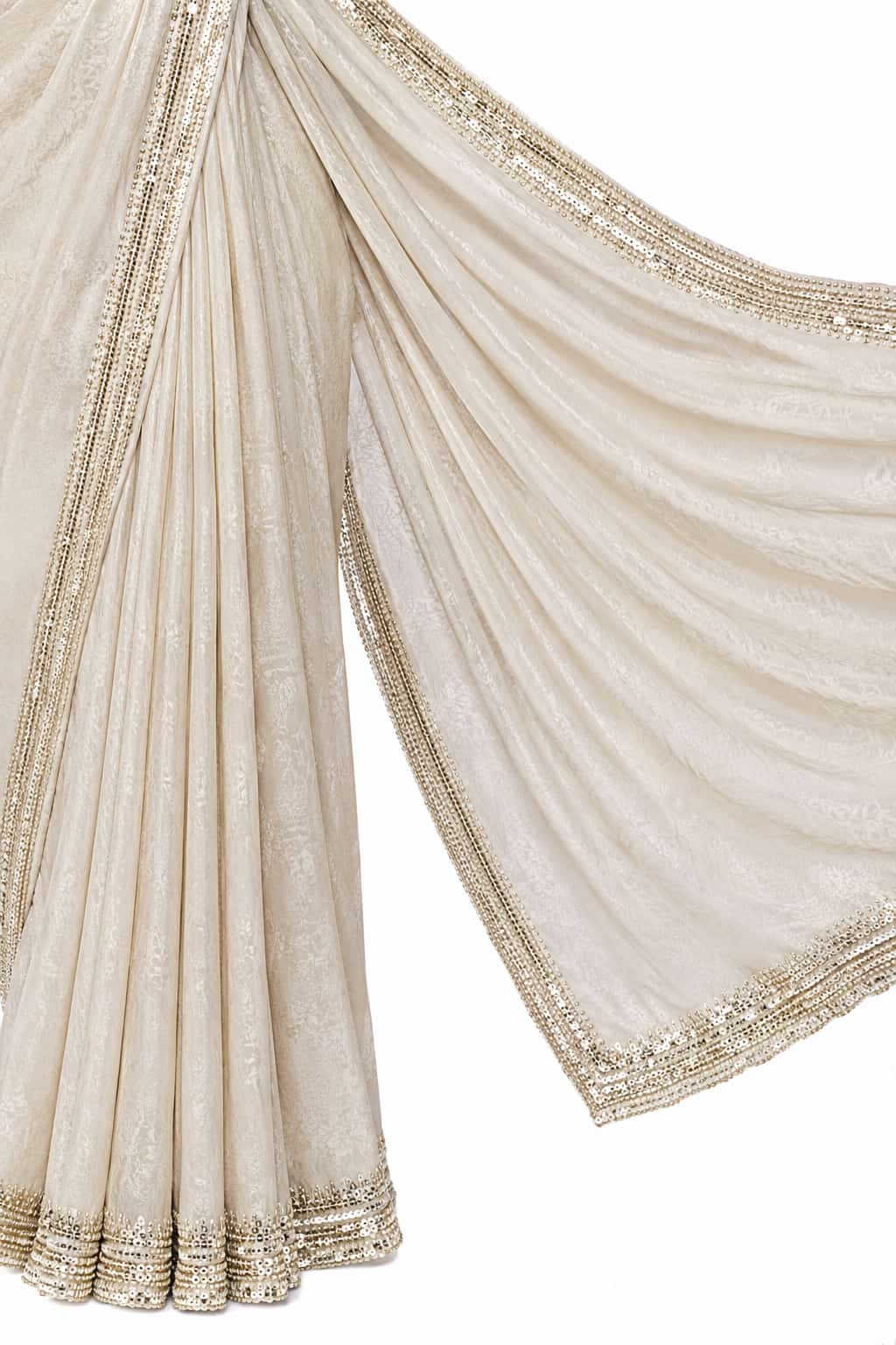 Champagne Beige Two Tone Satin Silk Ready to Wear Drape Saree with Handwork Blouse and Belt