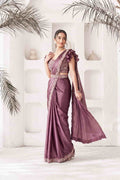 Mauve Crepe Satin Silk Drape Saree with Pure Khatli Handwork
