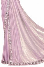 Lavender Pink Two Tone Satin Silk Ready to Wear Drape Saree with Handwork Blouse and Belt