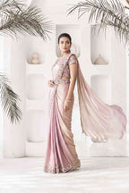 Blush Pink Two Tone Satin Silk Drape Saree with Pure Khatli Handwork
