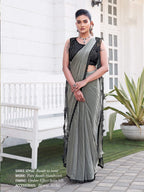 Dusty Grey Ombre Effect Satin Silk Pure Beads Handwork Drape Saree - View 1