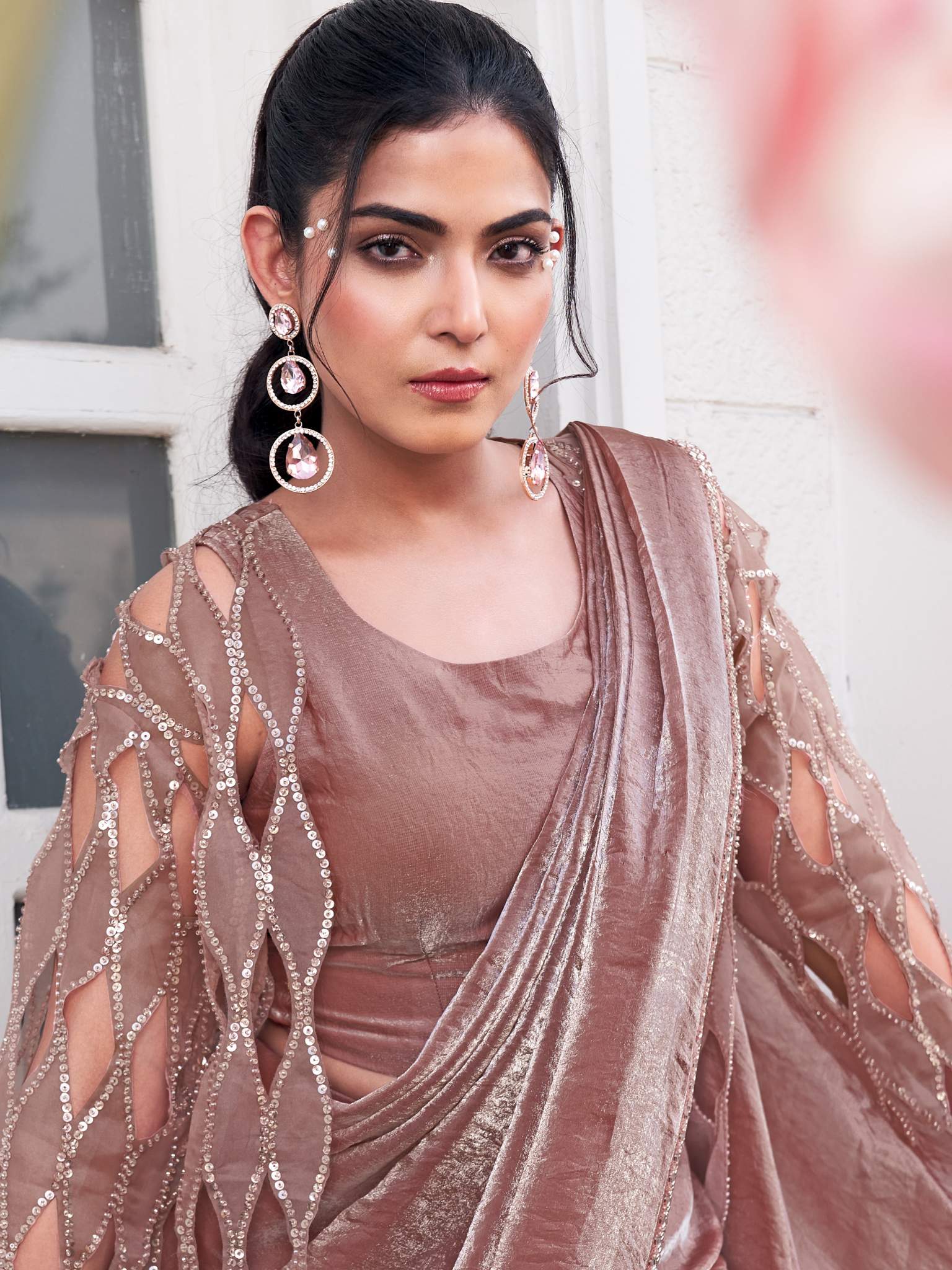 Pyaji Ombre Effect Satin Silk Pure Beads Handwork Drape Saree - View 2