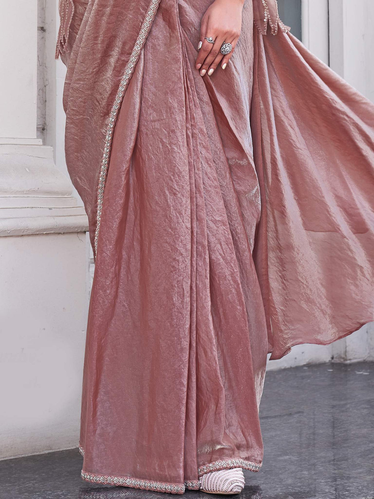 Pyaji Ombre Effect Satin Silk Pure Beads Handwork Drape Saree - View 3