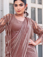 Pyaji Ombre Effect Satin Silk Pure Beads Handwork Drape Saree - View 5