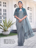 Dusty Grey Ombre Effect Satin Silk Pure Beads Handwork Drape Saree - View 1
