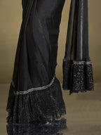 Black Two Tone Satin Silk Sequins Drape Saree - View 2