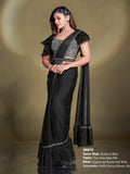 Black Two Tone Satin Silk Sequins Drape Saree - View 1