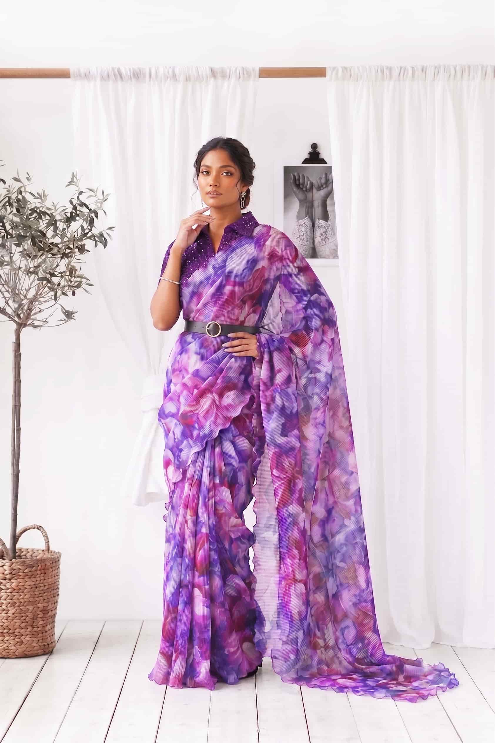 Purple Abstract Ready to Wear Saree