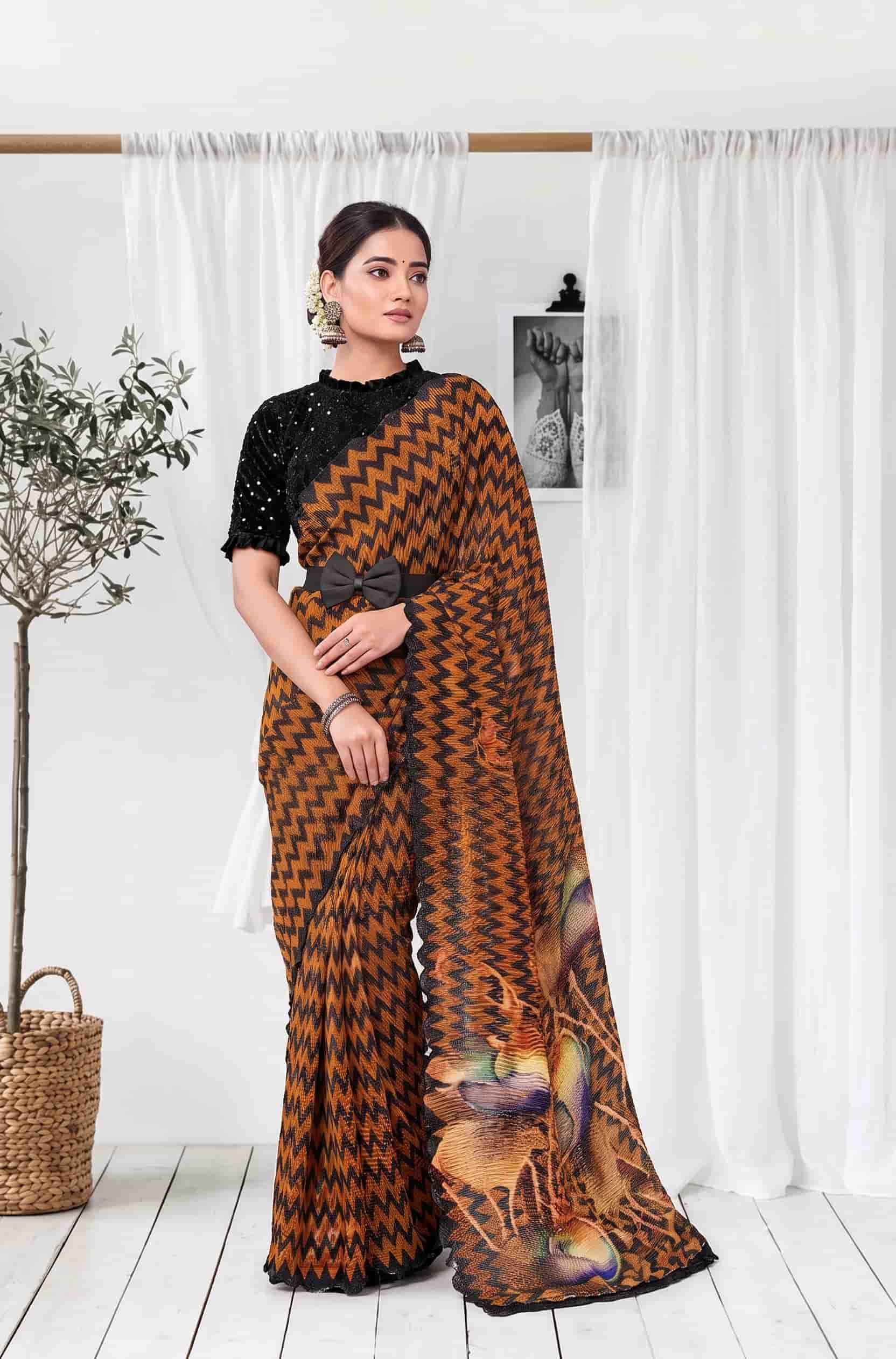 Brown Zigzag Ready to Wear Saree