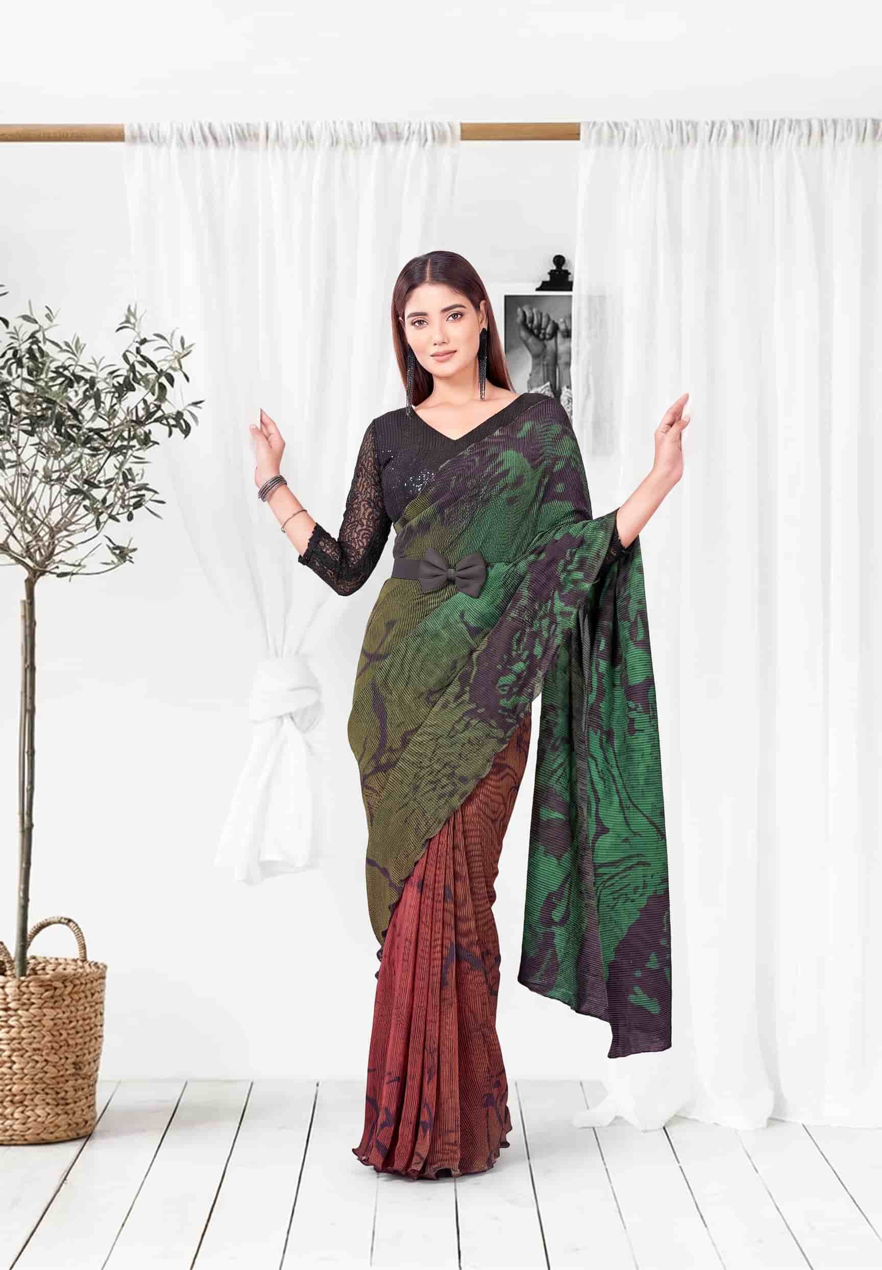 Olive Green Abstract Ready to Wear Saree