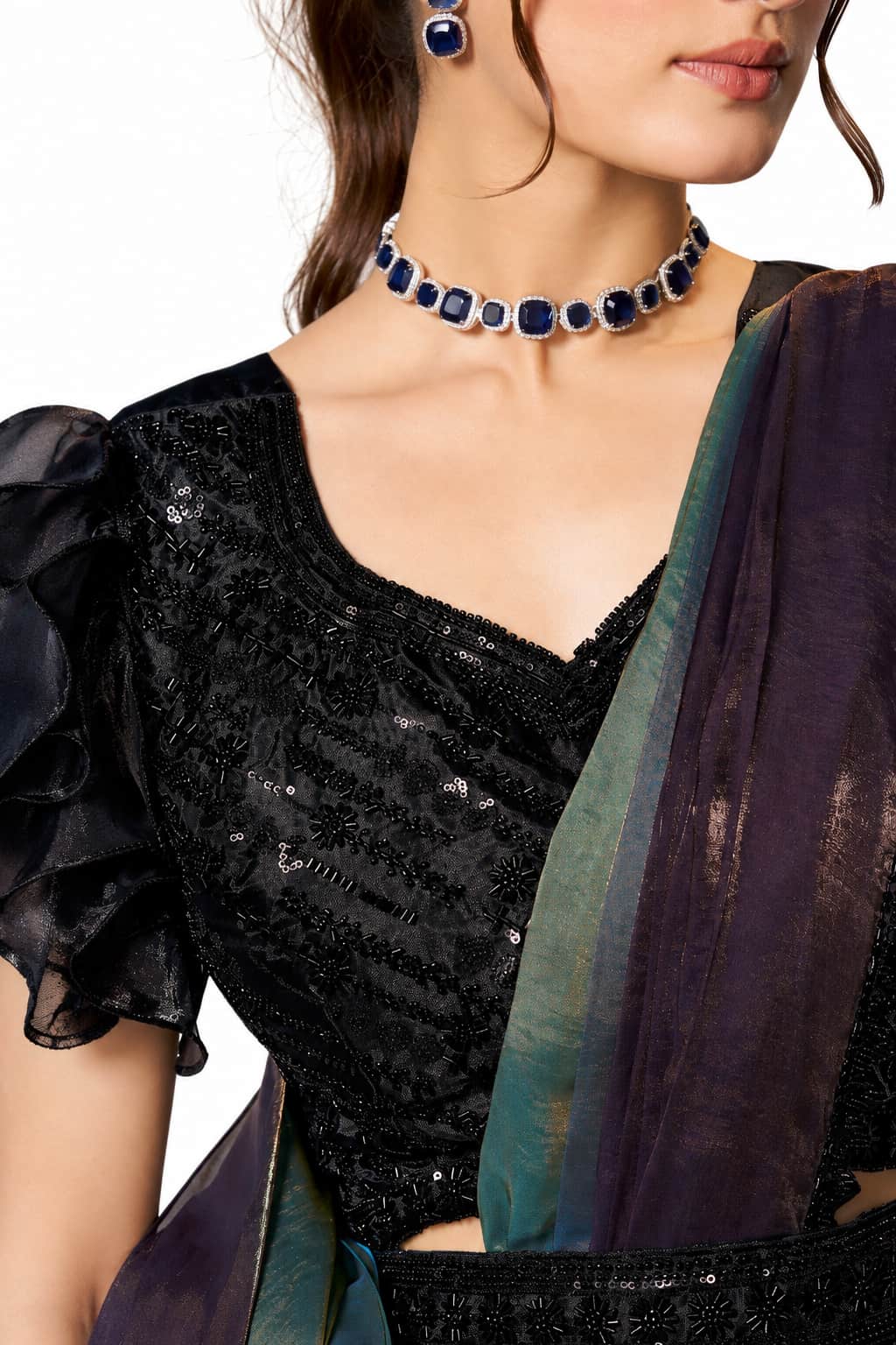 Plum Two Tone Satin Silk Ready to Wear Drape Saree - Naksh Creation