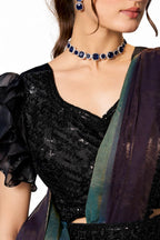 Plum Two Tone Satin Silk Ready to Wear Drape Saree - Naksh Creation