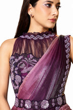 Dusty Mauve Two Tone Satin Silk Ready to Wear Drape Saree - Naksh Creation