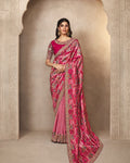 Rose Pink Pure Gajji Jacquard Silk Designer Saree with Multi Embroidery with Multi Stone & Handwork