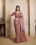 Mauve Kanjivaram Self Jacquard Silk Designer Saree with Position Print with Embroidery & Handwork