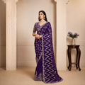 Pure Jacquard Velvet Silk saree with intricate embroidery, stone embellishments, and luxurious festive styling.