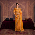 Mustard Kanjivaram Pure Zari Silk Saree with Meena zari and handwork embroidery