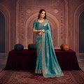 Aqua blue Kanjivaram Pure Zari Silk Saree with luxurious handwork detailing