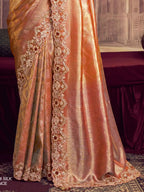 Rose Gold Kanjivaram Pure Zari Silk Beads & Sequin Embroidery Saree - View 4