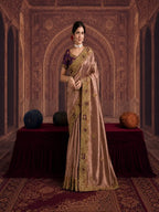 Mauve Pure Georgette, Zari Organza Silk Khatli & Sequin Work Saree - View 1