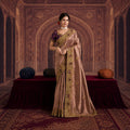 Champagne beige Georgette and Zari Organza Silk Saree with khatli work