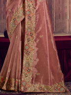 Dusty Pink Zari Organza Silk Khatli & Sequin Work Saree - View 3