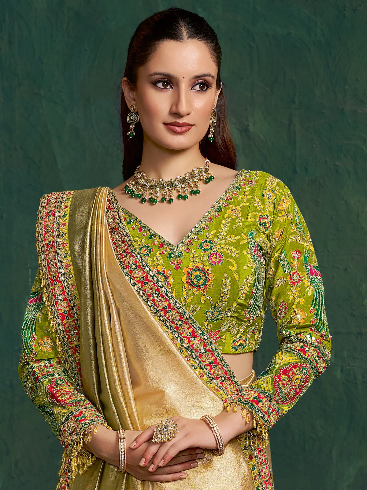 Bottle Green Saree view 2
