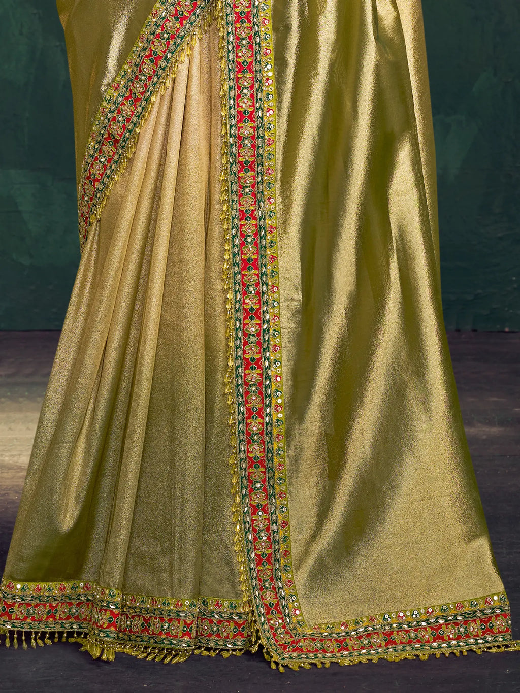 Bottle Green Saree view 3