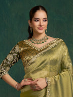 Olive Green Saree view 2