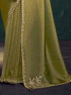 Olive Green Saree view 3