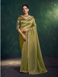 Olive Green Zari Tissue Silk Traditional Saree
