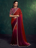 Maroon Two Tone Shaded Satin Traditional Saree