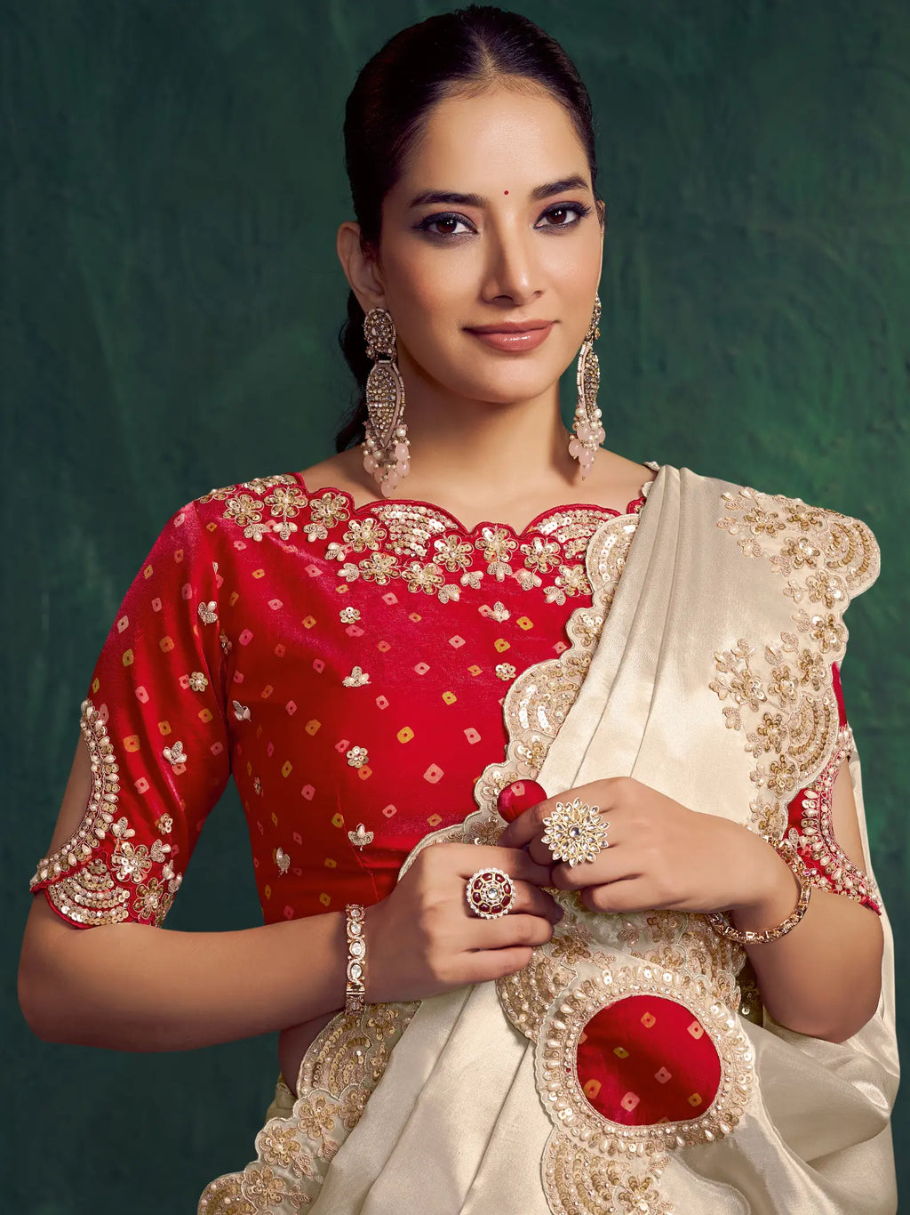 Off-White Saree view 2