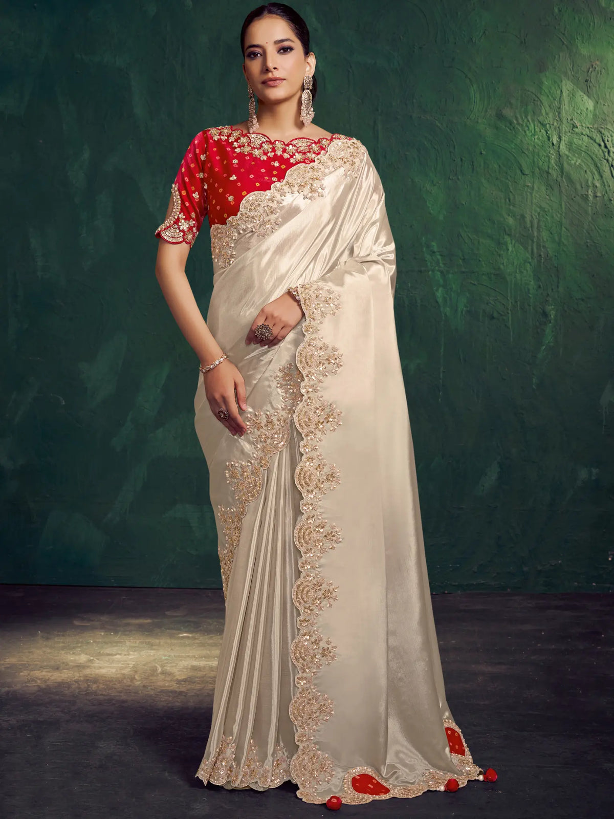 Off-White Traditional Saree