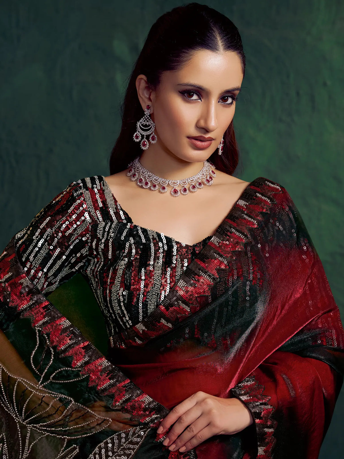 Dark Maroon Saree view 2