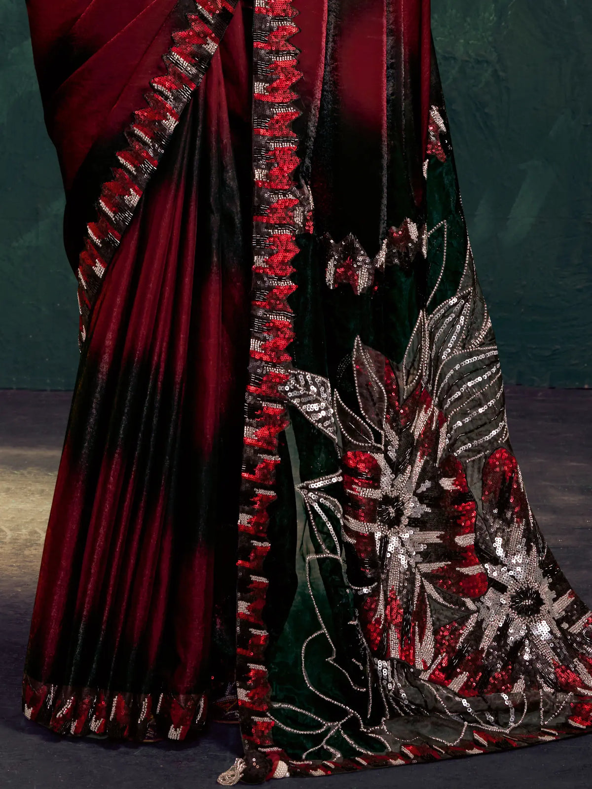 Dark Maroon Saree view 3