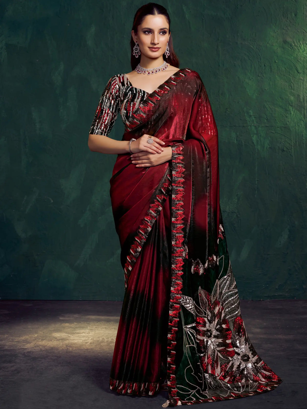 Dark Maroon Traditional Saree