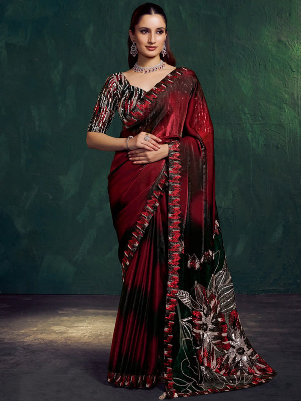 Dark Maroon Traditional Saree