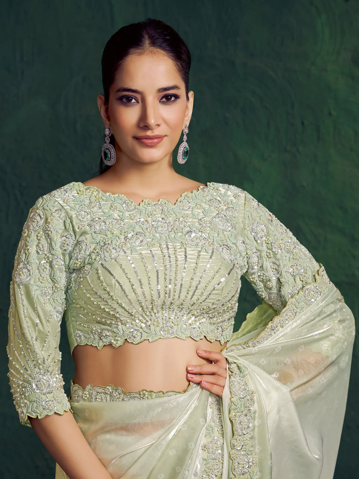 Mint Green Saree view 2