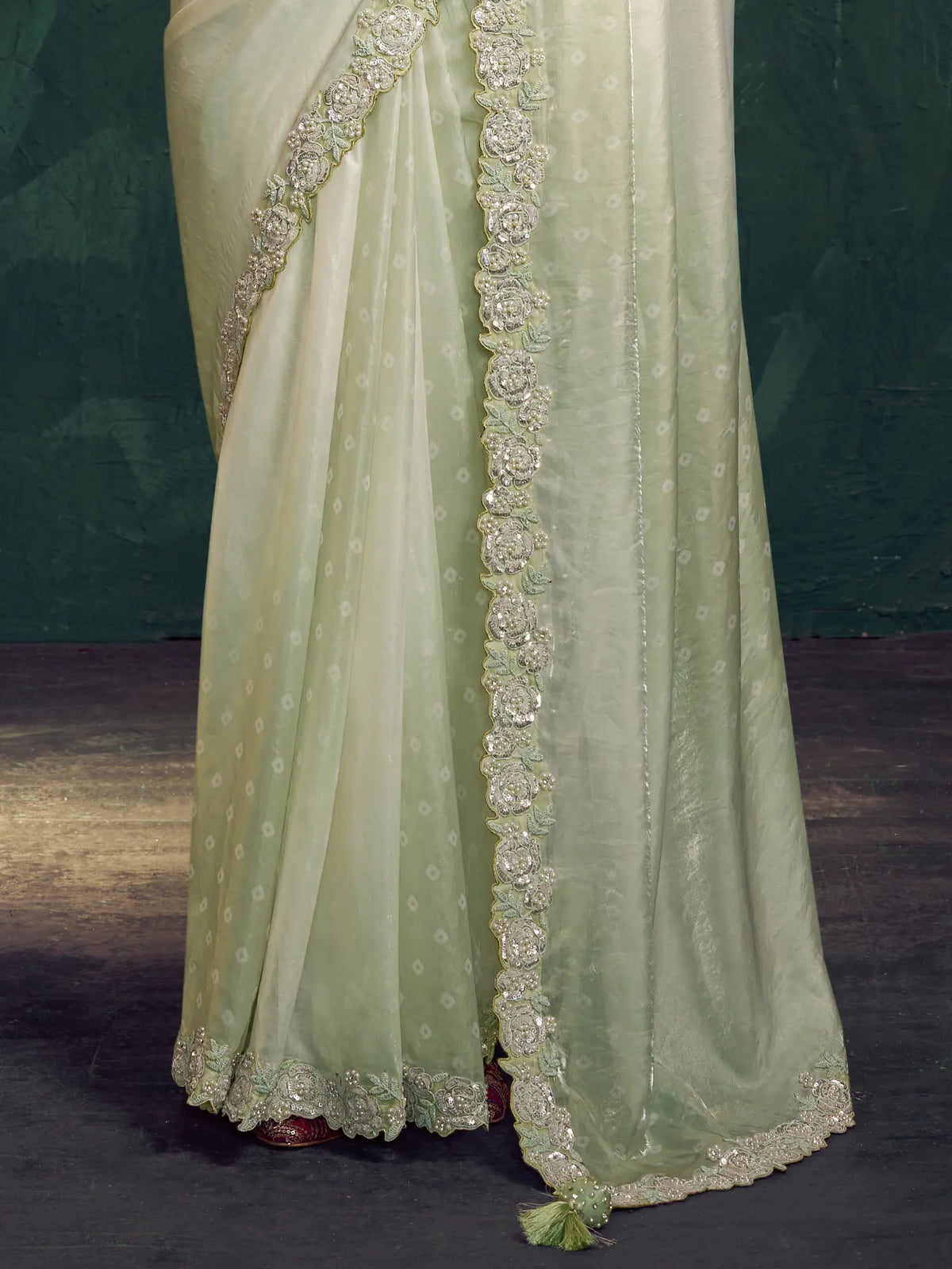 Mint Green Saree view 3