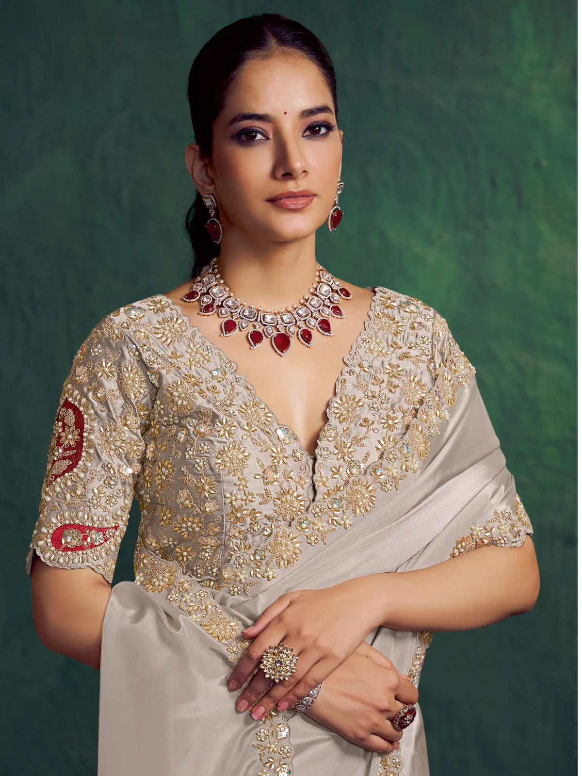 Silver Grey Saree view 2